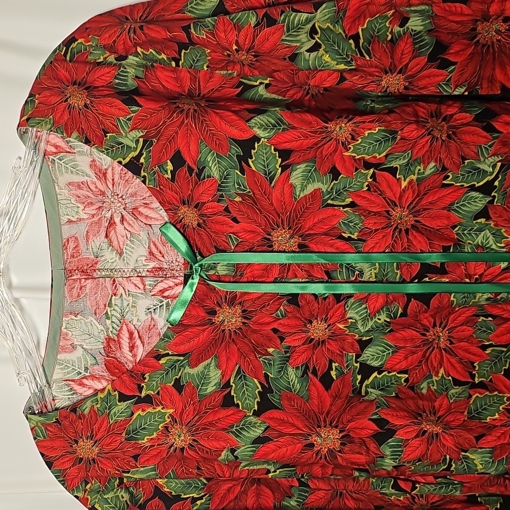 Vintage Handmade Christmas Holiday Poinsettia Maxi House Dress Nightgown